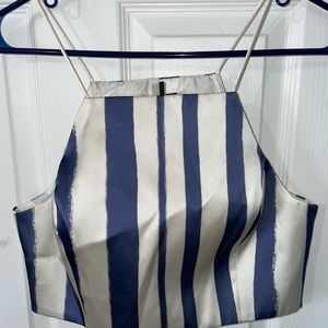 Top Shop silk crop top Ivory/Blue